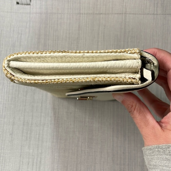 Kate Spade Leather & Crotchet Envelope Clutch Purse White & Tan - Picture 7 of 9